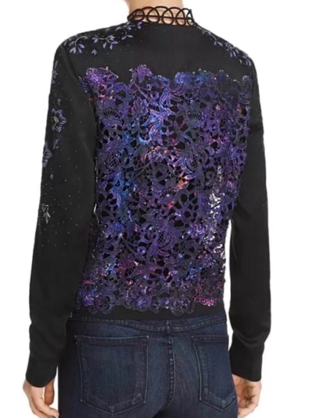 Elie Tahari Brandy 100% Silk Embellished Bomber Jacket - Picture 3 of 9